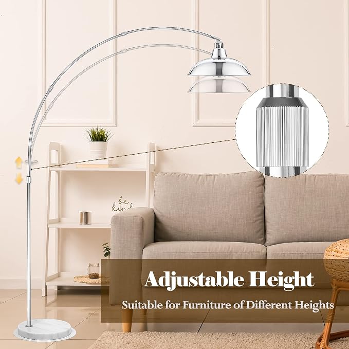 FILIYANO Modern 77" Arc Floor Lamp - Adjustable Standing Lamp for Living Room, Bedroom & Office, Brushed Nickel
