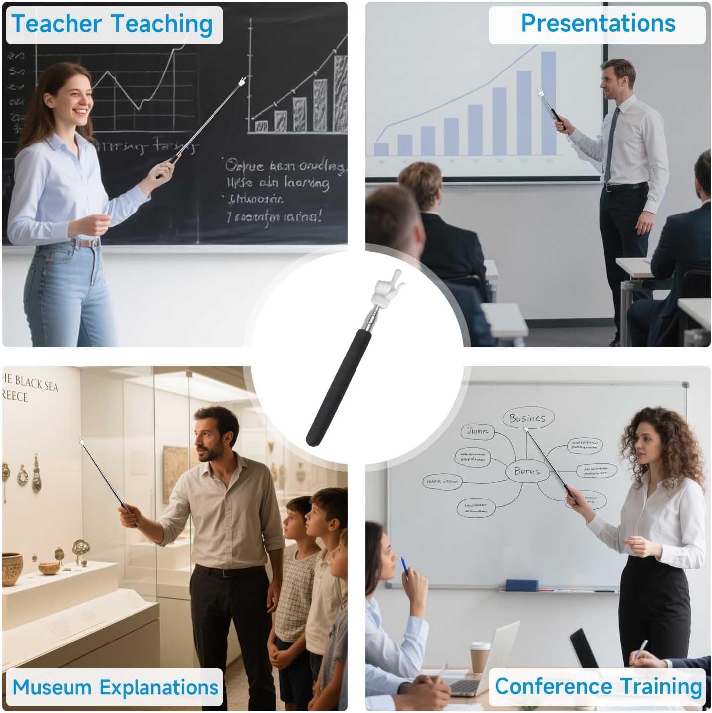 VOVIGGOL Telescopic Teacher Pointer - Extendable Mini Retractable Classroom Tool | 2-Pack (Black)