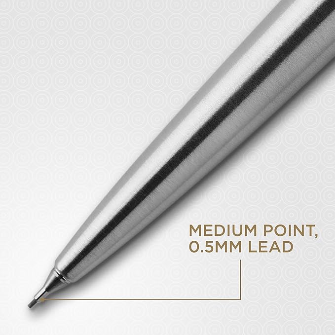 Parker Jotter Mechanical Pencil, Stainless Steel with Chrome Trim, 0.5mm, HB #2 - Smooth Writing, Signature Design, Stationary, Desk Essentials