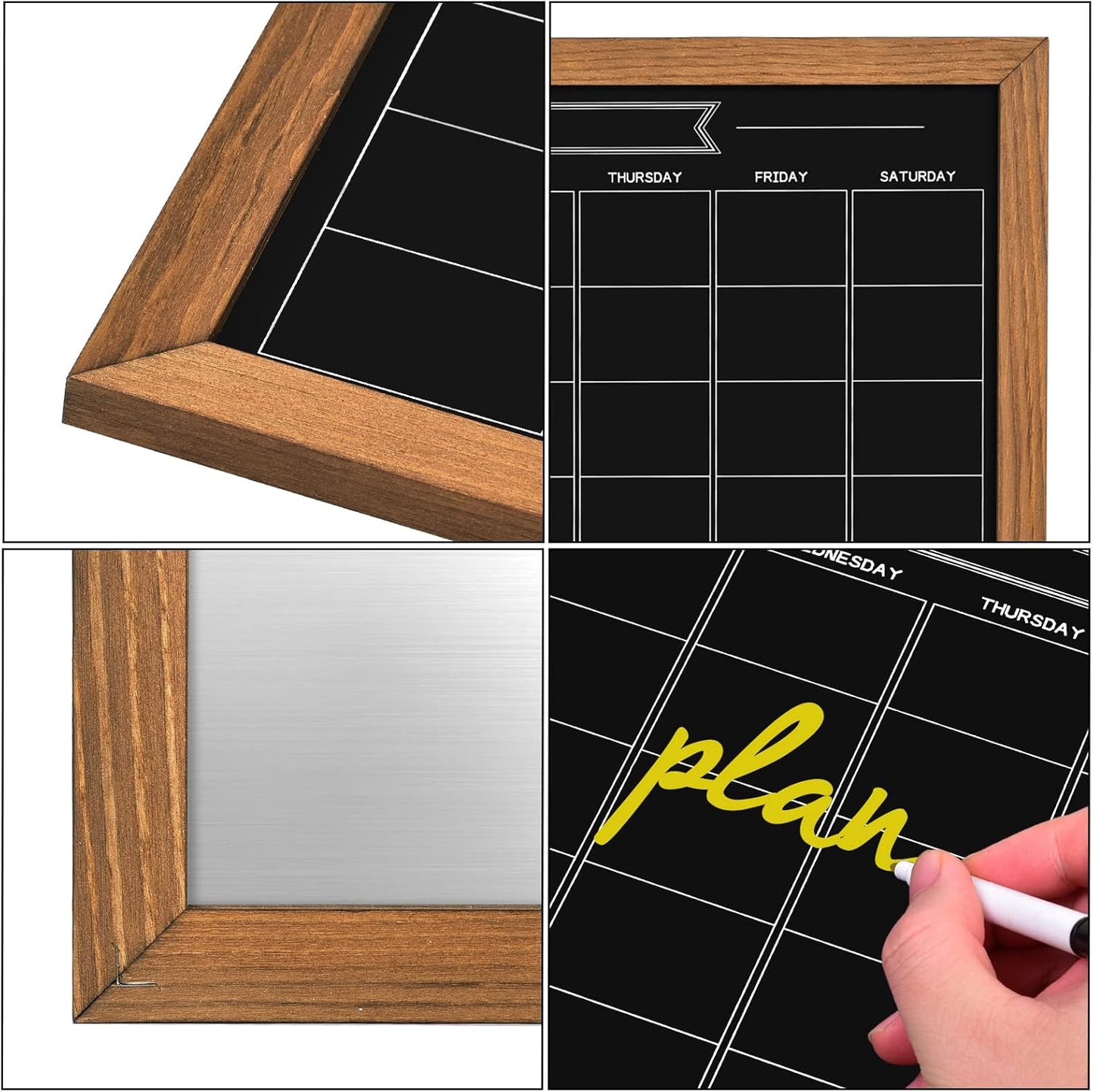 Skiennix Calendar Chalkboard - 10.6" x 14.6" Magnetic Rustic Brown Pine Wood Frame for Planning & Memo