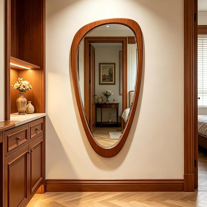 Ferytange Asymmetrical Full Length Mirror, 48" H x 24" W Irregular Boho Decorative Wall Mirror, Mid Century Modern Wall Art for Living Room Bedroom Entryway Hall