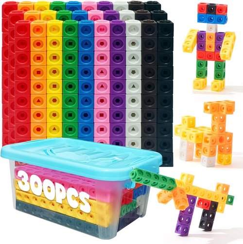 Skiennix 300 Pcs Linking Cubes - Math Manipulatives for Kids | STEM Counting Blocks with Storage Boxes