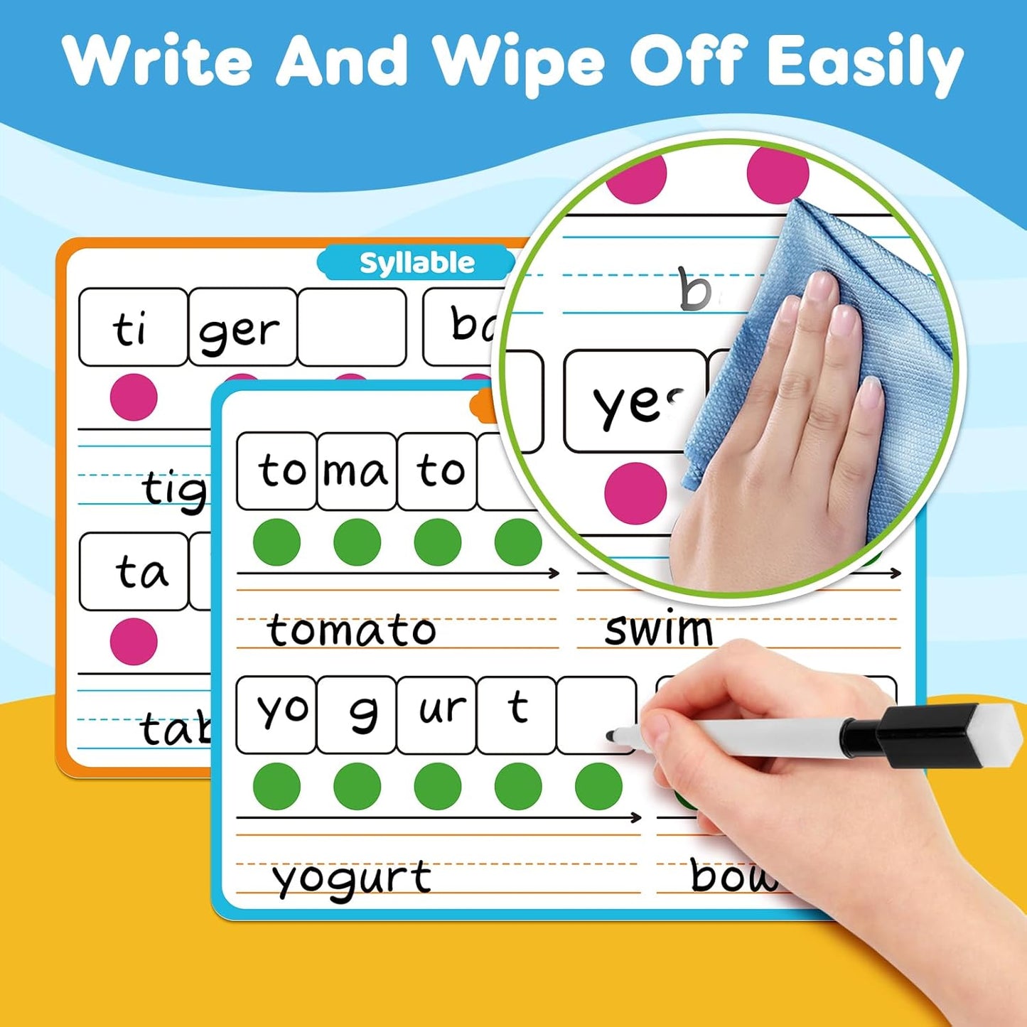 Skiennix Phonemic Awareness Dry Erase Board Set - 12 Packs for Speech Therapy & Classroom Use
