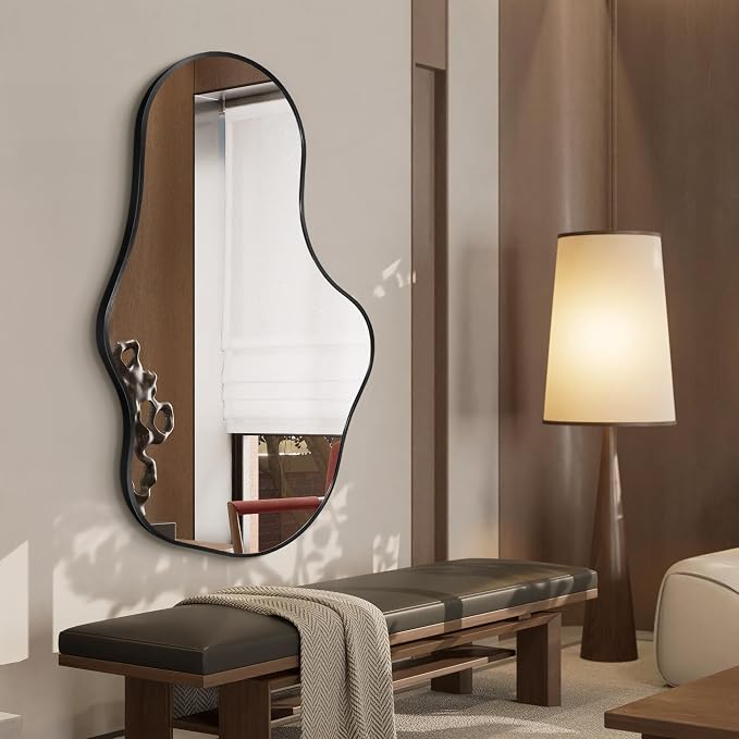 Dorlicecass Irregular Wall Mirror - Wall Mirrors Decorative 24"x 40" Asymmetrical Abstract Mirror Aviation Aluminum Alloy Frame Unique for Bathroom, Bedroom, Living Room, Cloakroom, Entryway Black