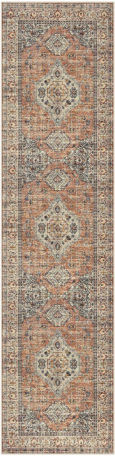 Lahome Oriental Kitchen Runners for Hallways, 2.5x10 Washable Runner Rug Non Slip, Soft Hallway Rug Distressed Ultra-Thin Long Carpet for Bathroom Entryway ‎Bedroom, Peach/Orange