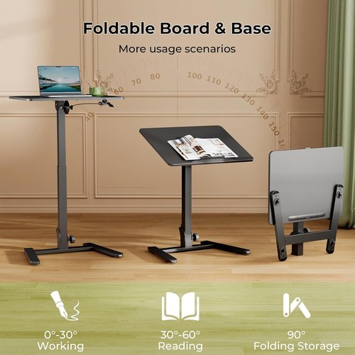 Gibbon Mounts Foldable Standing Desk - Mobile Sit-Stand Workstation with 90° Tiltable Top | Black