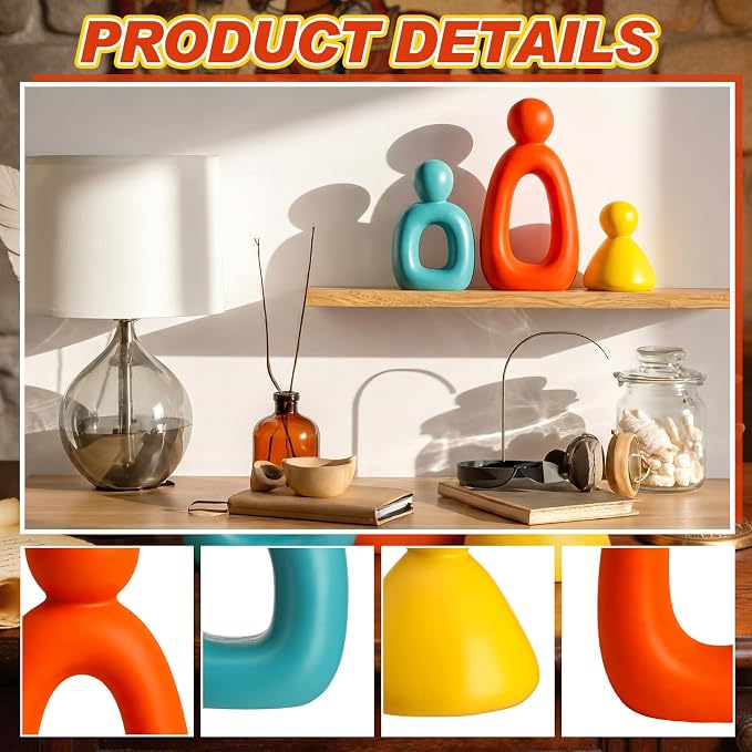 Youyole 3 Pcs Mid Century Modern Decor Abstract Family of 3 Figurines for Shelf Sculpture Love Home Decorative Accents Abstract Decorative Statue for Shelves Living Room Office Table Decorations
