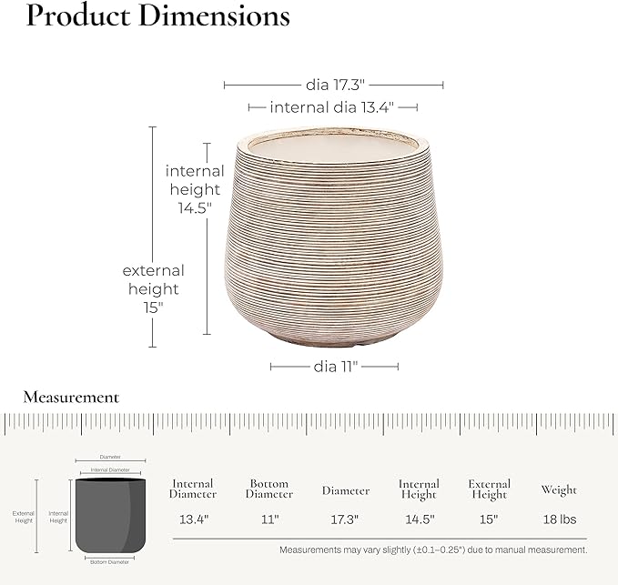 LuxenHome 17" Dia Large Round Planters for Indoor Plants, Outdoor Planters with Drainage Holes, Farmhouse Distressed Plant Pots Indoor & Outdoor for Home Garden Patio