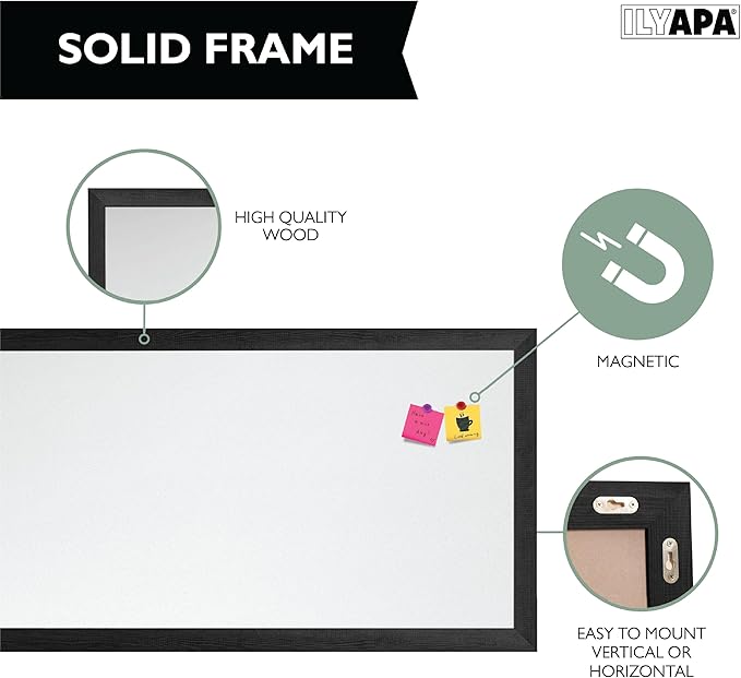 Ilyapa Extra Large Dry Erase Board for Wall - Wood Framed Magnetic White Board - 58 x 25 Inches Decorative Wall Hanging Menu Whiteboard - Black