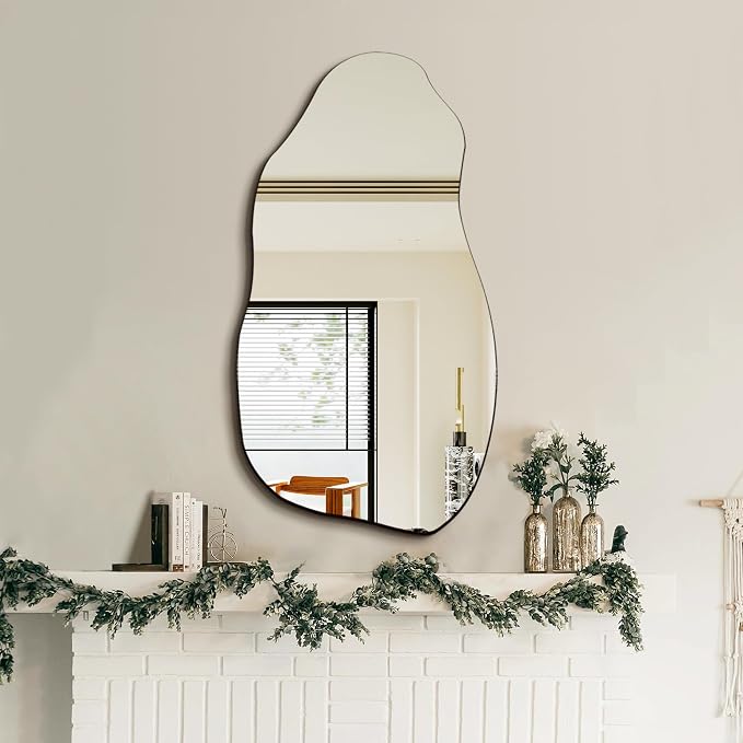 TRAHOME 32'' x 18'' Irregular Asymmetrical Wall Mirror for Living Room Bathroom Entryway, Modern Decorative Mirror Hanging