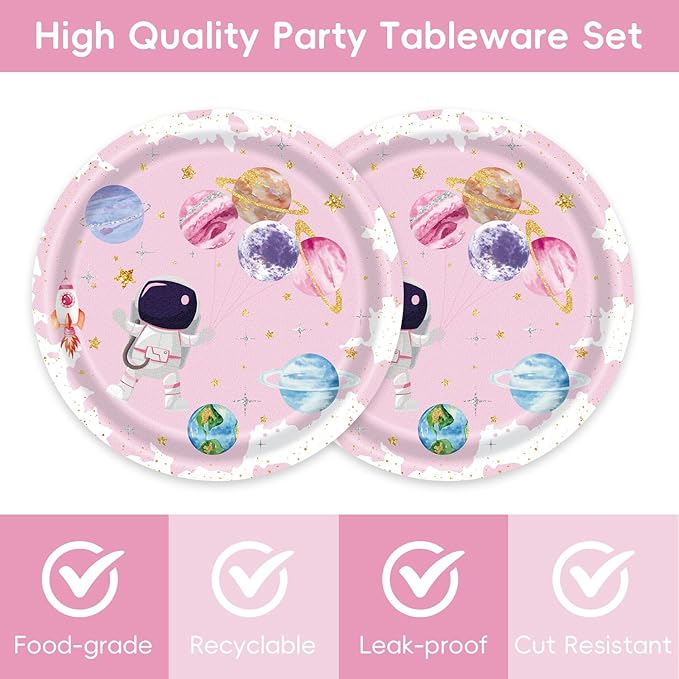 40Pcs Space Themed Party Decorations Astronaut First Birthday Plates and Napkins Party Supplies Serve 20 Two The Moon Baby Girl Shower Supplies Space Birthday Decorations