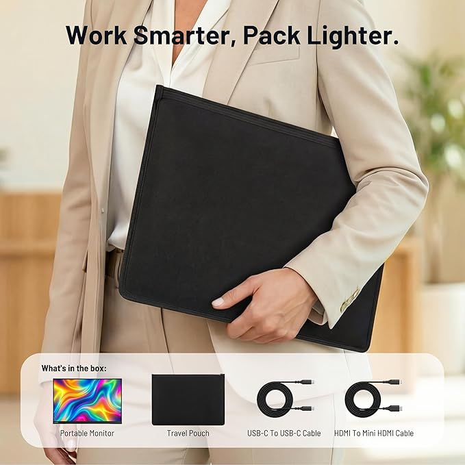 AXM 16" 2.5K Portable Monitor 2.5k QHD IPS 120Hz Adaptive Sync HDR Flicker-Free 400 Nits 100% DCI-P3 USB-C HDMI Gaming & Travel for Laptop Compatible with Windows, MacBook, Phone, Switch, Xbox PS4/5