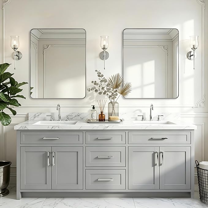 ANDY STAR Chrome Bathroom Mirrors for Over Sink, 24x32 Inch Polished Silver Mirror for Wall, Rectangular Metal Framed Vanity Mirror -Modern Clean Design with Superior Stainless Steel Frame