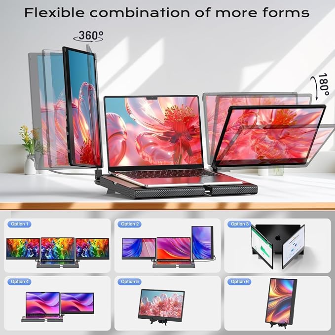 UK BONITOYS Laptop Screen Extender, 14" FHD 1080P Laptop Monitor Extender, Stretchable Base and Detachable Screen, Plug & Play, Triple Screen Extender Compatible with Windows, Mac, Chrome