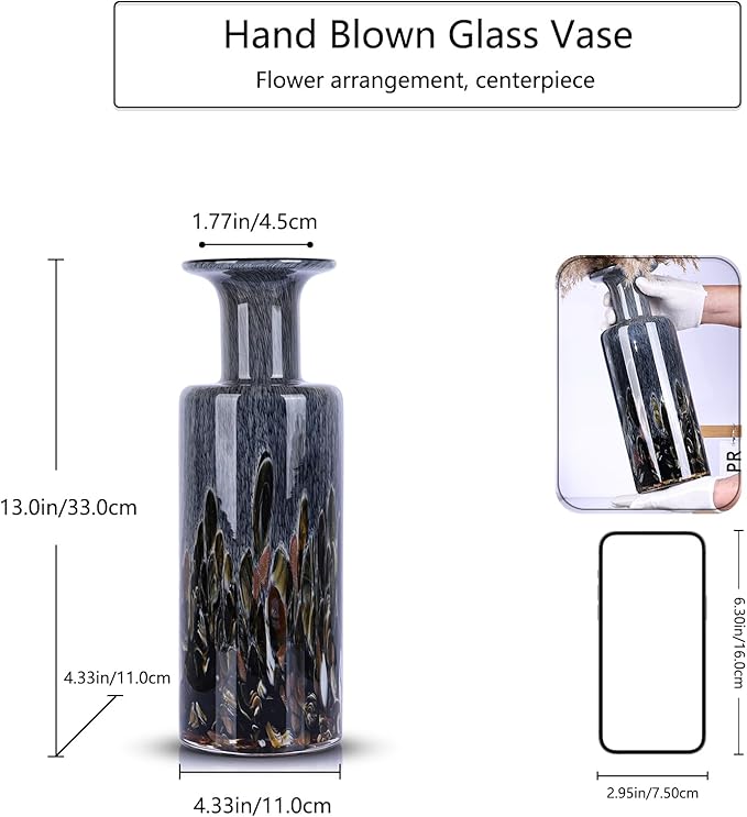 LCCCK 13" Tall Glass Vase Pretty Hand Blown Glass Vase, Unique Colorful Flower Vases for Bouquet, Modern Sea Art Decorative Vase for Home Living Room Kitchen Bathroom Dining Table Centerpieces