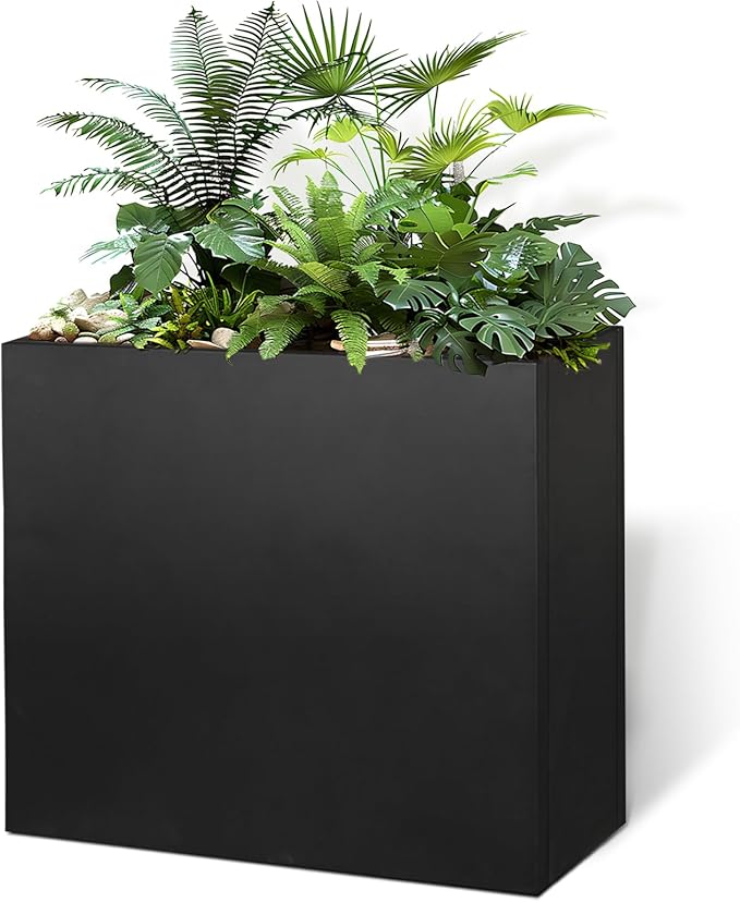Black Steel Planter Box for Outdoor Plants 24" x 10" x 24" Metal Rectangular Outdoor Planter Box All-Weather Use with Drainage Holes for Patio,Porch,Garden (Black, 24 * 10 * 24)