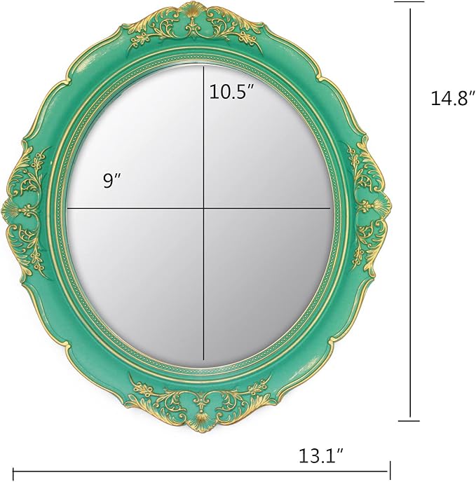 YCHMIR Vintage Decorative Wall Mirror 14.8 x 13.1 Inch Oval Mirror （Green）