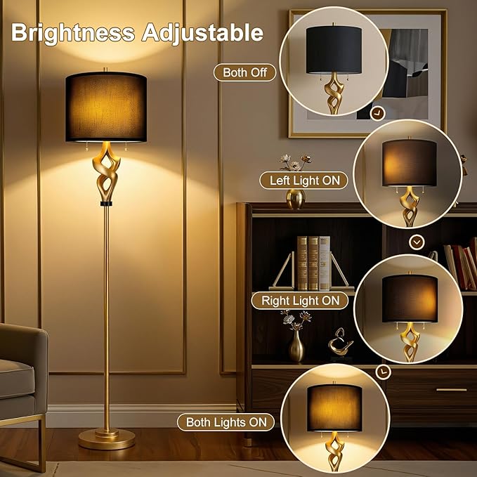 Scenekoy Sculptural 65.5” Floor Lamp for Living Room Bedroom, Antique Gold Leaf Finish & Resin Body, Pull Chains Switch Standing Lamp, Brightness Adjustable Corner Lamp with Bulb Prefer for Home Bar