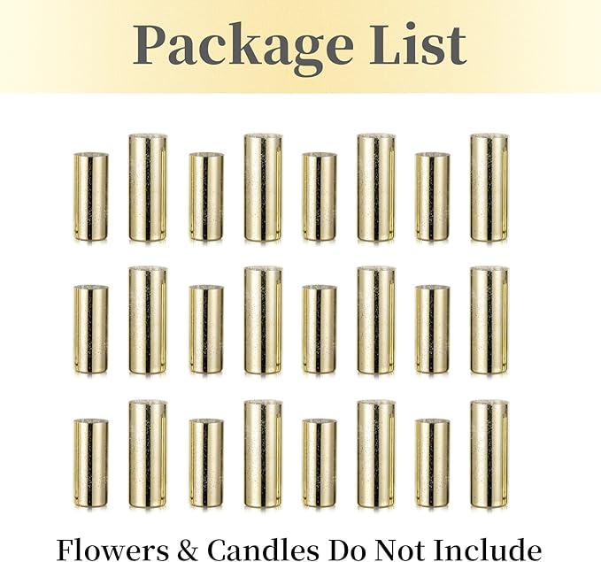 Glass Cylinder Vases Set of 24, Hewory Glittery Gold Vase for Centerpieces, Glass Hurricane Candle Holders for Pillar Floating Candle, Tall Round Vase for Wedding Anniversary Events Home Table Decor