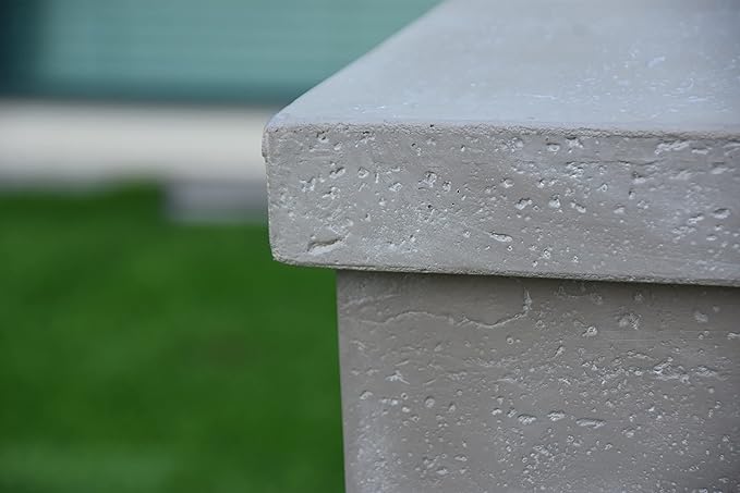 AMS Fireplace | Elementi Tall Light Grey Square Travertine Propane Tank Cover | Concrete GFRC Base | Dimensions: 17.7 x 17.7 x 24.4 inches | Complement Hampton, and Others Fire Pit Tables Perfectly