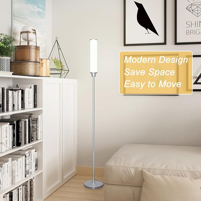 Nukanu Floor Lamp with Remote Control,Bright Floor Lamps for Living Room/Bedroom/Office, Stepless Adjustable 3000K-6000K Colors and 10-100% Brightness,Standing Light with Foot Switch (Nickel)