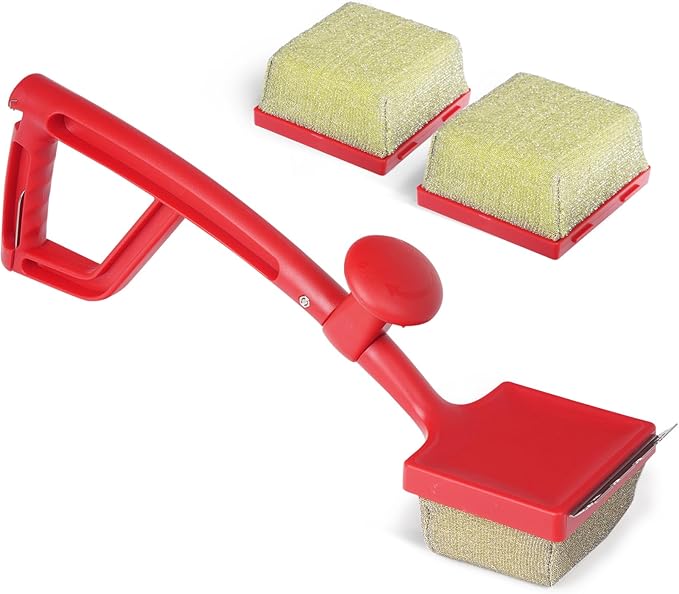 GASPRO Steam Grill Brush Bristle Free for Outdoor Grill, BBQ Cleaning Brush Set with 2 Replacement Heads, Heat-Activated Sponge & Scraper, Ergonomic Handle, Safe for Most Grates, Red