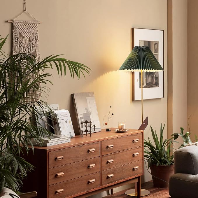 Floor Lamps for Living Room,Mid Century Modern Wood Floor Lamp | Height Adjustable, Tall Standing Dual Lamp Heads, Gold Finish, Living Room Bedroom Office Study Room