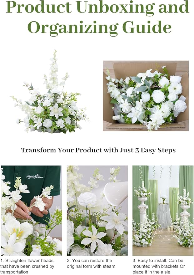 2pcs 21inch White Free Standing Flowers Ball Bouquet Artificial Rose Arrangements Balls for Wedding Centerpieces Tables Chair Aisle Runner Flowers Decor