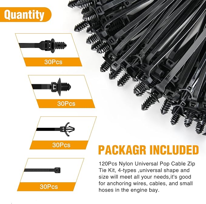 GOOACC Push Mount Cable Zip Ties Heavy Duty Nylon Push Mount 4 Popular Sizes Self Locking Cable Strap Assortment for Indoor Outdoor Wire Tying Construction Auto ect. -120 Pcs