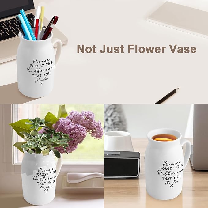 Thank You Gifts for Women Coworker Friend, Small Ceramic Flower Vase, Inspirational Farewell Going Away Funny Coffee Mug Gifts for Boss Mentor Manager Teacher Nurse Office Desk Decor (No Plants)