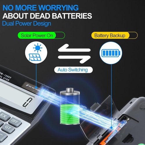 Desktop Calculator - 12-Digit with Extra Large LCD Display & Big Buttons for Office/School Use | Dual Power (Solar/Battery)