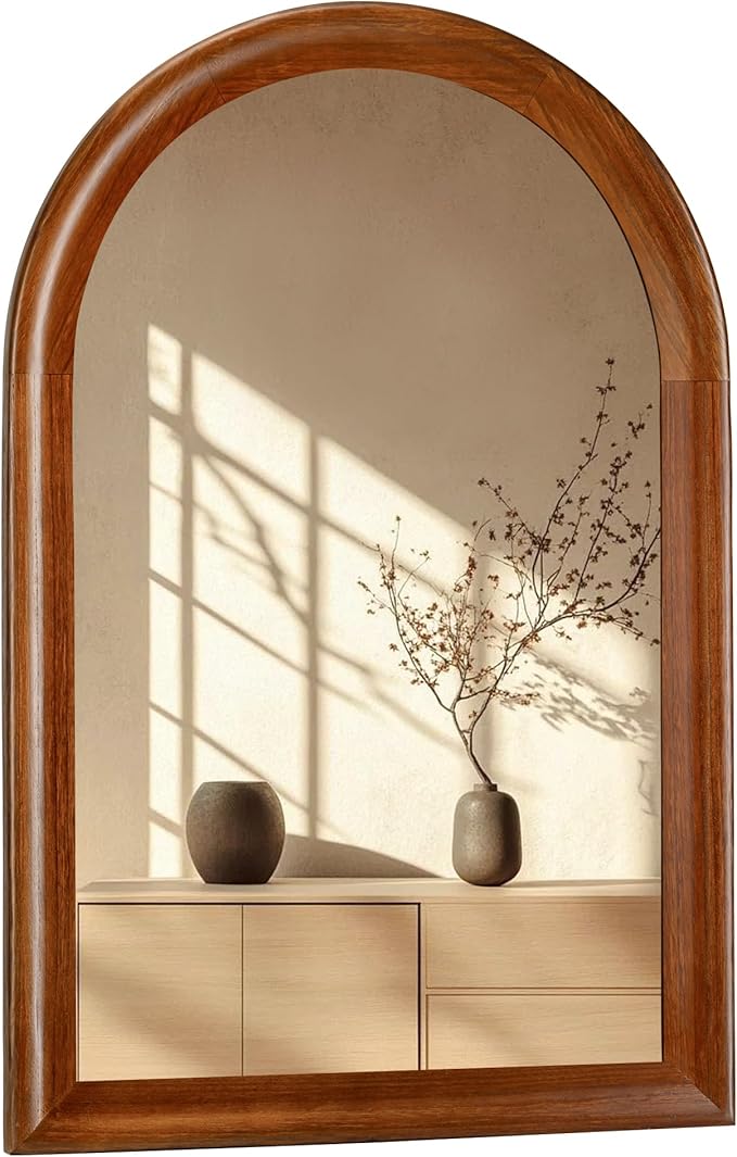 Tanmicoshomy Wood Bathroom Mirror for Wall 24x36 Inch,Rustic Wall Mirrors with Tempered Glass for Living Room, Bedroom or Entryway(Walnut)
