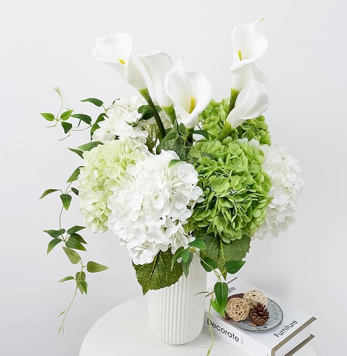 4PCS Green Artificial Hydrangeas, 21” Latex Silk Real Touch Lifelike Hydrangea Artificial Flowers,Large Faux Flowers for Wedding Outdoor Kitchen Table Home Garden