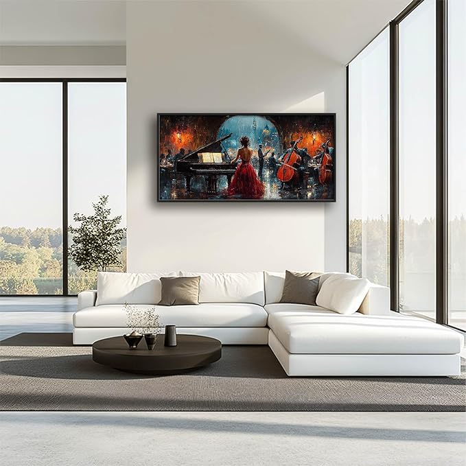 Music Piano Large Wall Art Cello Performance Pictures Wall Decor Musician Canvas Hotel Print Painting Modern Artwork Home Decoration for Dining Living Room Bathroom Bedroom Office Framed 60"x30"