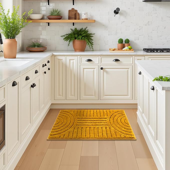 SHACOS Boho Bathroom Rugs 24"x36" Extra Soft Absorbent Microfiber Bath Mats Home Decor Non Slip Carpet Machine Washable Shaggy Bath Rugs for Bath Room Shower Bathtub, Honey Mustard 2' x 3'