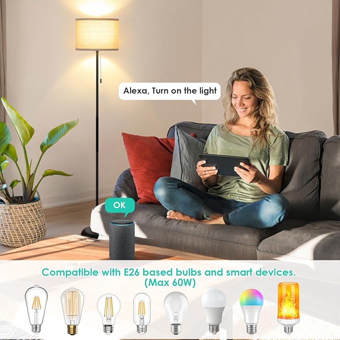 FOLKSMATE Floor Lamp for Living Room, LED Modern Simple Standing Lamps, Tall Lamp for Bedroom, Kid, Office, Reading Room Black Pole Light Without Bulb