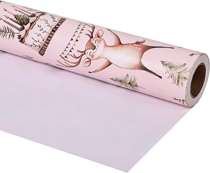 Altarho Birthday Wrapping Paper Roll - Birthday Safari Woodland Animals with Gift Box Cake Design Gift Wrap Sheets for Kids Boys Baby Shower Party Decoration Celebration Total 28.5sq.ft