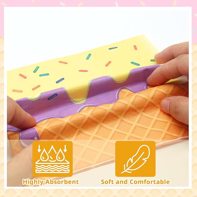 T-Antrix 40 Pcs Ice Cream Party Supplies, Disposable Ice Cream Paper Plates and Napkins Tableware Set for Kids & Girls Birthday, Baby Shower & Themed Parties Serves 20