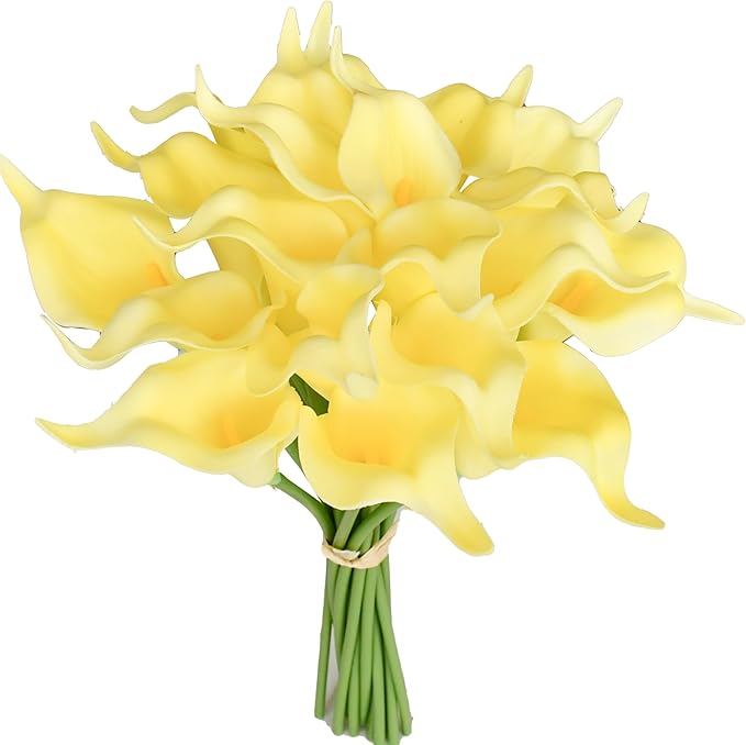Mandy's PU Light Yellow Calla Lily Artificial Flowers 20 Stems 13.5in Faux Realistic Centerpiece for Thanksgiving and Christmas Decorations DIY Bridal Bouquet Home Décor