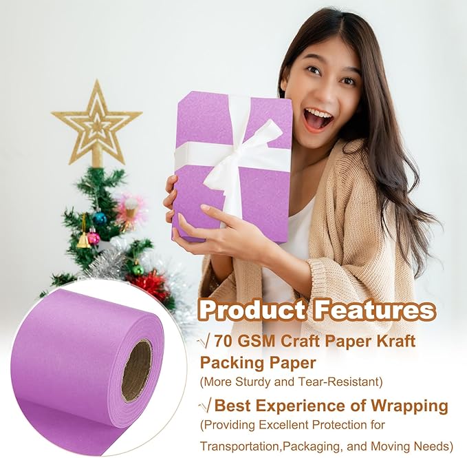 PATIKIL Wrapping Paper, 15" x 500"(42') 70 GSM Craft Paper Roll Kraft Packing Paper for Poster Bulletin Board, Gift Wrapping, Light Pink