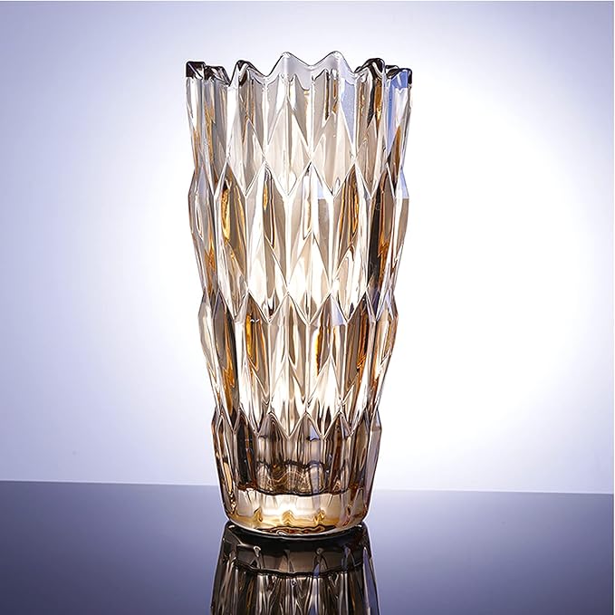 9.6" High Amber Glass Flower Vase for Home Decor, Dining Wedding Table Office Holiday Party Centerpiece Decoration
