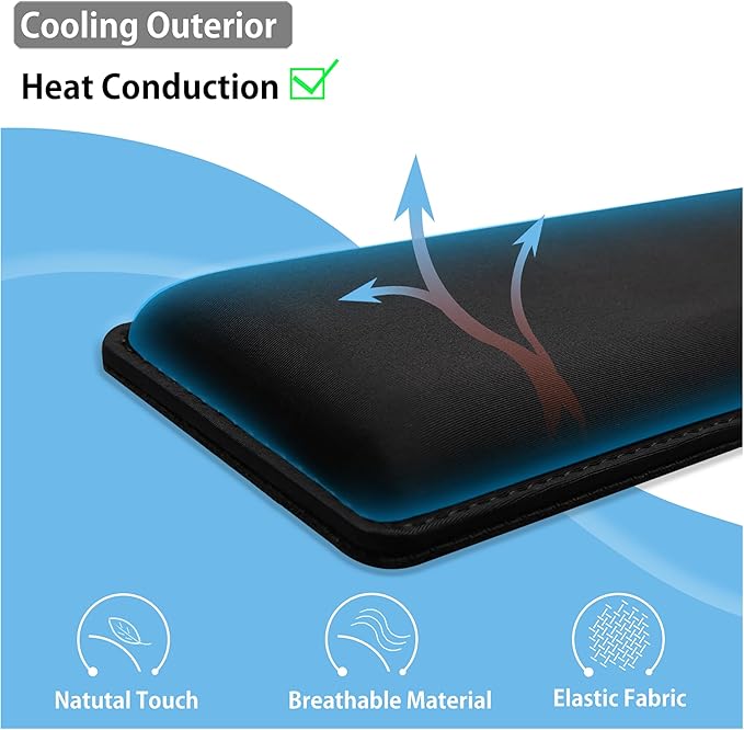 Faluber Cooling Gel Wrist Rest, 17.3-inch Length for Full-Sized Keyboard, Memory Foam Palm Rest with Non-Slip Footpad, Ergonomic Design, Stain Resistant, PC Accessory Gaming Gear (Large-Full Size)