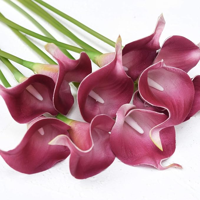 FiveSeasonStuff Real Touch Calla Lily Artificial Flowers Wedding Bridal Bouquet | Floral Arrangements | 15 Calla Lilies (Blush Magenta)