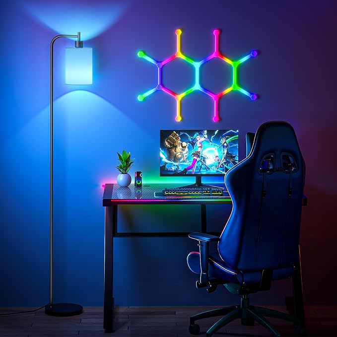 SIBRILLE RGB Floor Lamp with Linen Shade, Dimmable Tall Standing Lamp with Remote Control, Color Changing Floor Lamps for Living Room Bedroom Gaming Room, 9W RGB Bulb Included