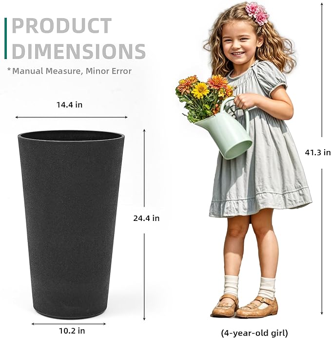 24" Tall Planters Set of 2, High-Density Resin Charcoal Outdoor Pots for Plants, Versatile Indoor/Outdoor Flower Pots w/Drainage Hole for Patio, Garden, Porch & Living Room Decor, Ideal Gift