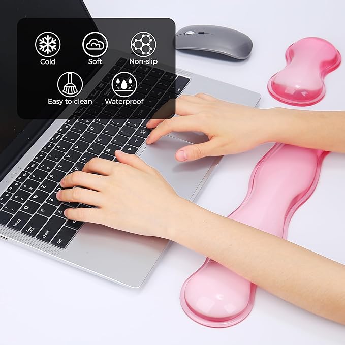 Gel Wrist Rest for Keyboard and Mouse, Wrist Rest for Keyboard, Mouse Wrist Support, Pain Relief, Cool Touch, Non-Skid, Keyboard Wrist pad