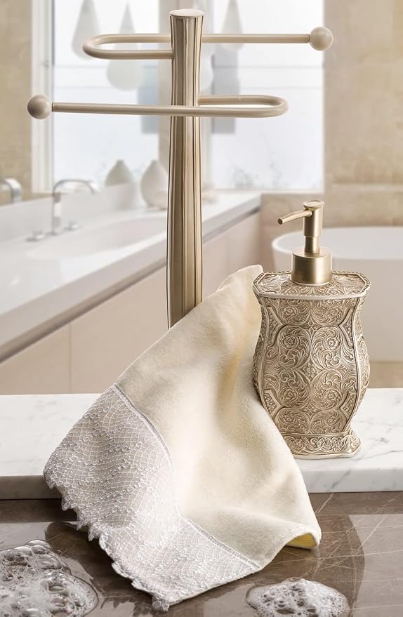 Creative Scents Victoria Liquid Hand Soap Dispenser for Bathroom with Pump | Decorative Beige Countertop Lotion Dispenser