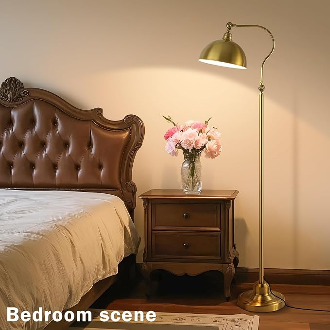 Bright LED Reading Floor Lamp with Remote and Bluetooth Dimming,Adjustable Brightness and Color temperature, Brass Gold Brushed Iron Lampshade,59" Modern Standing Lamp for Living Room Bedroom Office