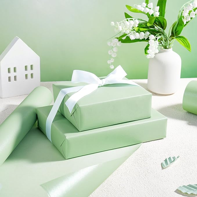 RUSPEPA Sage Green Matte Wrapping Paper, Jumbo Roll, Green Solid Color Pearly-luster Paper Perfect for Wedding, Birthday, Spring, Christmas, Easter, DIY Bouquet, 30 Inches X 32.8 Feet
