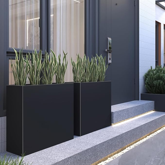 Black Steel Metallic Heavy Planter 30" x 12" x 24" for Outdoor Plants Metal Long Outdoor Planter Spliced Flower Box with Partitions for Outside,Indoor,Garden (Black, 30 * 12 * 24)